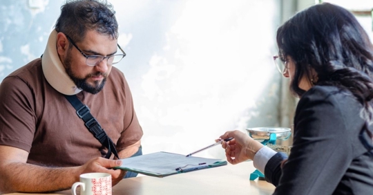 lawyer assisting an injured man